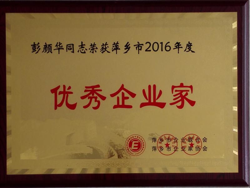 2016年彭顏華優(yōu)秀企業(yè)家
